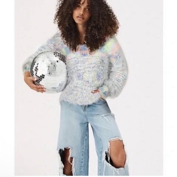 Free People Gelato Pullover Fuzzy Sweater Galaxy Combo Size M - Picture 1 of 8